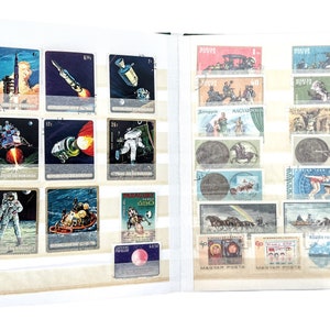 Vintage Stamp Album With Stamps Assorted Stamps Collector Gift Mongolia Cuba Monaco Italy Germany c1950-80's / EVE