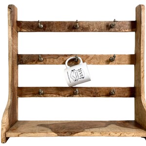 Vintage French Wood Metal Wall Hanging Kitchen Shelf Mug Cup Hooks Hanger Display Tools Butcher Kitchen Commercial c1990-00&#39;s / EVE