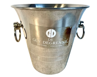 Vintage French Guy Degrenne Silver Metal Champagne Wine Ice Bucket Pot Container Cooler Display Stand Pot Multi Language c1990-00's / EVE