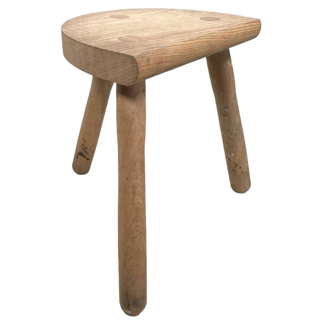 Stool Vintage French Wooden Wood Milking Chair Seat Kitchen Table Farm ...