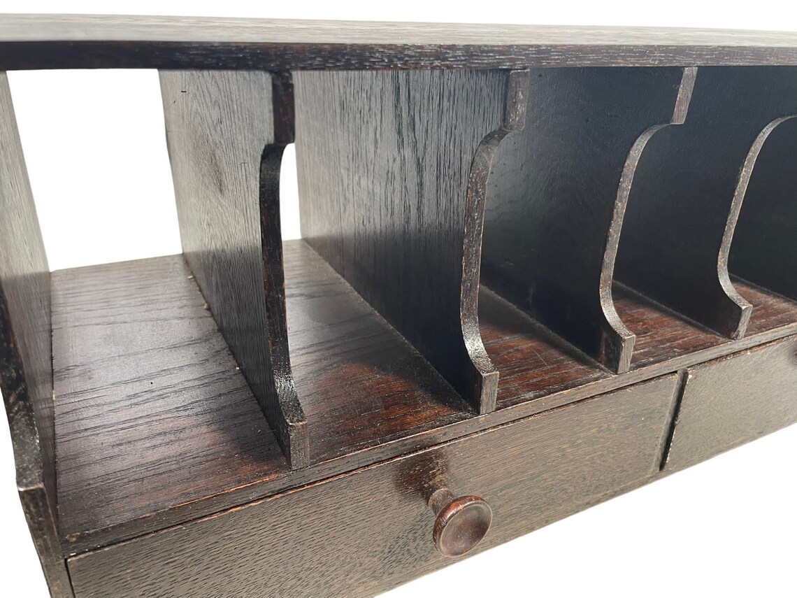 Vintage Letter Rack File Shelf French Wooden Wood Sideboard Desk Tidy ...