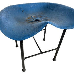 Vintage French Tractor Machinery Blue Seat Metal Stool Industrial Agricultural Salvage Refurbish Rusty Old Tabouret c1970-80&#39;s / EVE