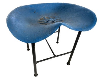 Vintage French Tractor Machinery Blue Seat Metal Stool Industrial Agricultural Salvage Refurbish Rusty Old Tabouret c1970-80's / EVE
