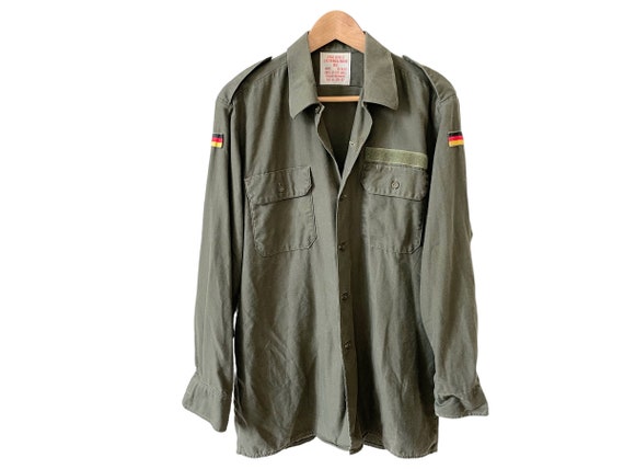 Vintage German Army Shirt Uniform Khaki Cotton Mi… - image 1