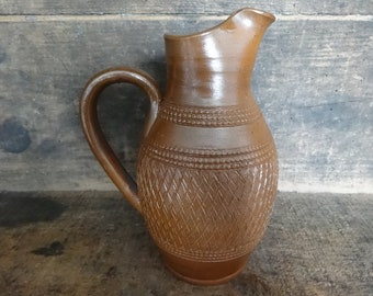 Vintage French Brown Pottery Stoneware Jug Pitcher Decanter Water Wine circa 1950's / EVE of Europe