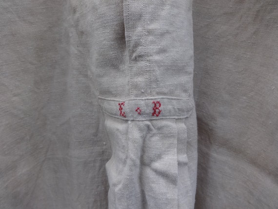 Antique French Farmer Linen Night Shirt Smock Bia… - image 3