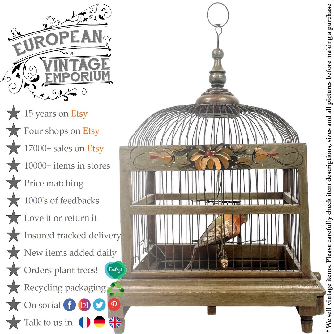 Vintage French Green Hand Painted Song Bird Cage Birdcage Etsy