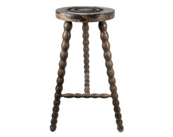Vintage French Tall Wooden Wood Stool Chair Seat Kitchen Bar Side Table Kitchen Flower Pot Stand Display Prop circa 1970's / EVE