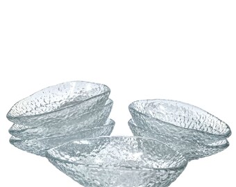 Vintage French Advocado Shaped Serving Pudding Glass Dish Bowl Set Of Six Bowls circa 1980-90's / EVE