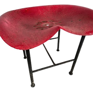 Vintage French Tractor Machinery Red Seat Metal Stool Industrial Agricultural Salvage Refurbish Rusty Old Tabouret c1970-80&#39;s / EVE