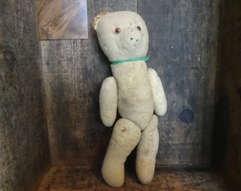 Oso de peluche francés vintage, juguete marrón relleno de aserrín, circa 1920 / EVE