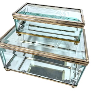 Vintage French Heavy Glass Box Boxes Pair Jewellery Display Jewelry Catch-All circa 1970-80&#39;s / EVE