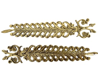 Antique French Ornate Brass Metal Gold Coloured Door Handles Plates Handle Plate Interior Decor Furniture Hardware circa 1910's / EVE