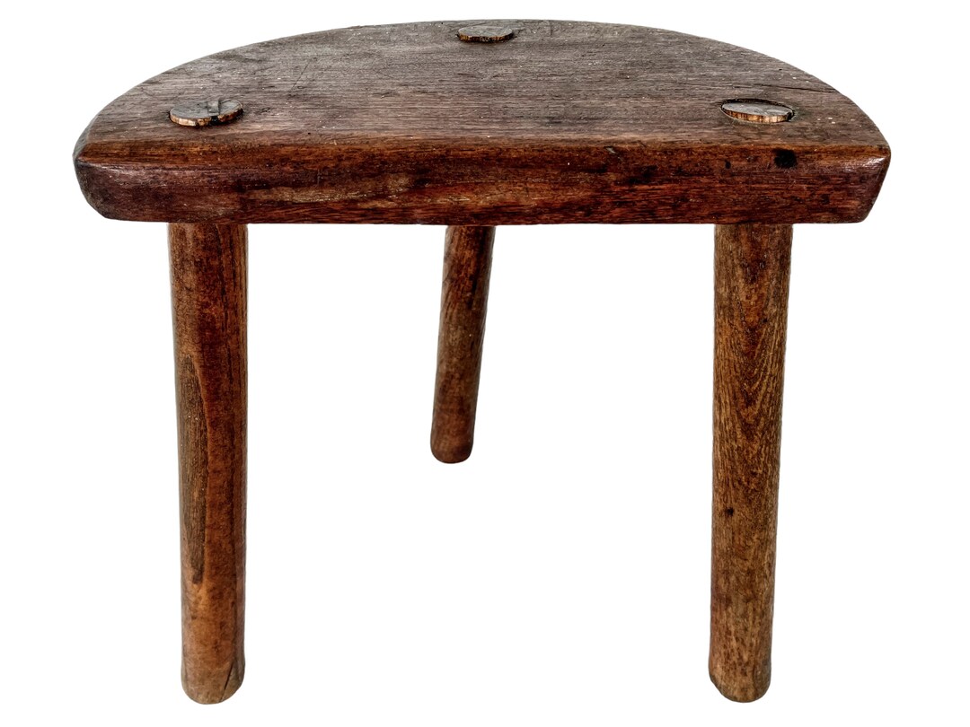 Stool Vintage French Wooden Wood Milking Chair Seat Kitchen Table Farm ...