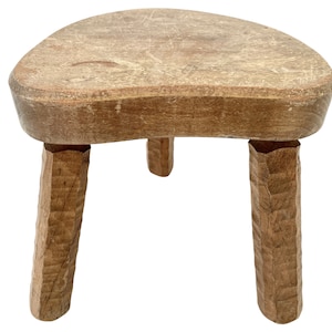 Vintage French Wooden Wood Milking Stool Chair Seat Kitchen Table Farm Kidney Shaped Seat Plant Stand Plinth Rustic Tabouret c1970's / EVE