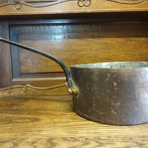 Vintage French Copper Cooking Pot Saucepan Bashed Bruised Old Display Piece Hanging Loop circa 1910-20&#39;s / EVE of Europe