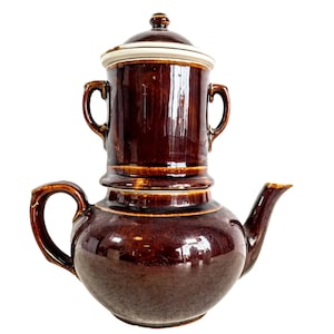 Vintage French Heavy Denby Style Tea Coffee Pot café coffee tea filter maker pot ironstone pottery circa 1950-60&#39;s / EVE