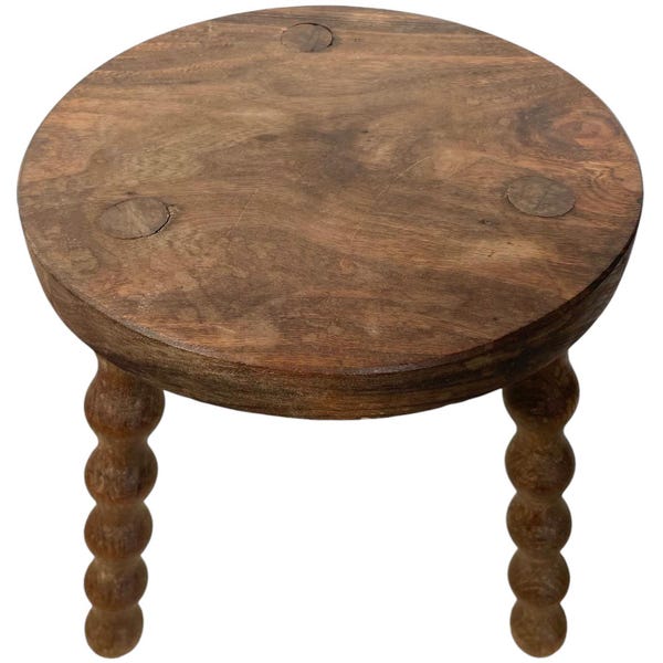 Stool Vintage French Tripod Bobbin Leg Chair Seat Wooden Milking Kitchen Table Round Shaped Plant Rest Stand Plinth Tabouret c1960's / EVE