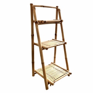 Vintage Vietnamese Asian Bamboo Three Tier Shelf Foldable Folding Shelf Shelving circa 1990-00&#39;s / EVE of England