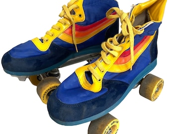 Vintage Roller Skates Skating Skates Shoe Boot Rainbow Size 39 circa 1980's / EVE