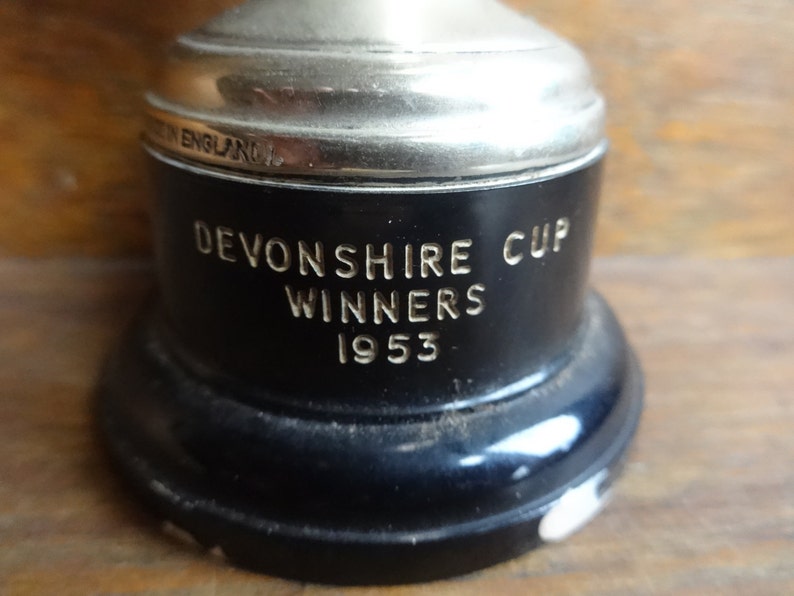 Vintage English EPNS Metal Trophy Cup Engraved Devonshire Cup Winners Award Prize Trophies circa 1953 English Shop