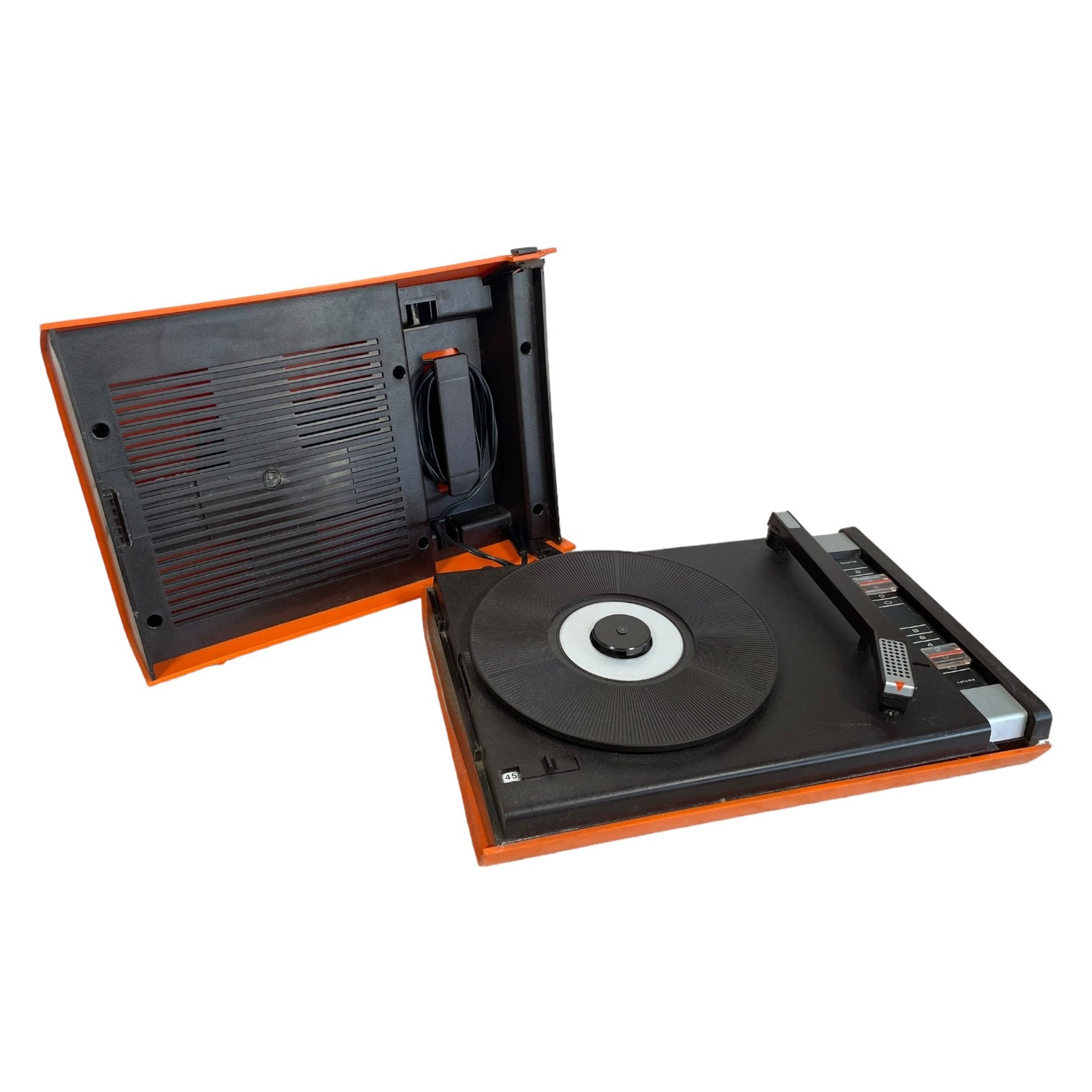 Vintage French Continental Edison Orange Cased Record Player With