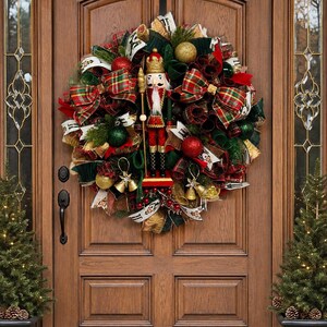 Nutcracker Christmas Wreath: Handmade Red Green Gold Holiday Decor