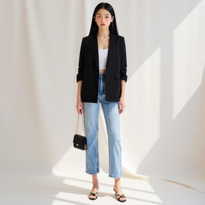 Oversized Black Blazer for Women Elegant Minimalist Office Jacket, Casual Workwear Blazer, Chic Korean Style Spring & Fall Outfit trendy