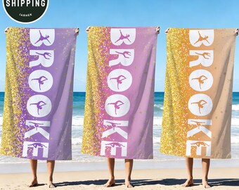 Custom Name Ballet Dancer Silhouette Beach Towel,Personalized Dancer Beach Towel,Glitter Printed Pool Towel,Dance Team Gift,Balerina Gift