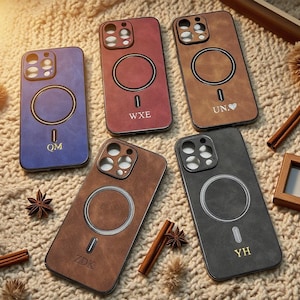 Personalized Magnetic Leather iPhone Case, Perfect Fit for iPhone 16, 15, 14, 13, 12, 11, XR, XS, Pro Max, Embossed Phone case, Gift for her