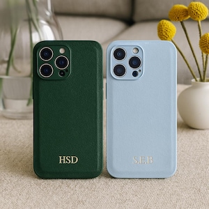 Leather iPhone Case Personalized for iPhone 16 Pro 15 14 13 12 Pro, Monogram Initials Engraved Phone Cover Case Custom Gift For Her