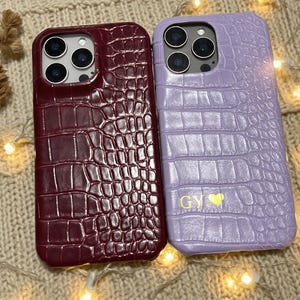 Personalized Croc Leather Phone Case Monogram iPhone Case with Initials, Embossed iPhone 11 12 13 14 15 pro max all sizes Case, Custom case