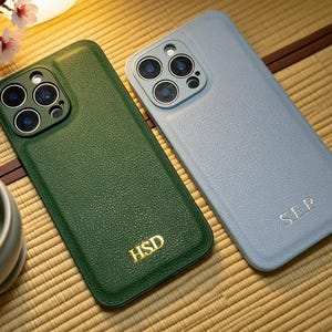 Leather iPhone Case Personalized for iPhone 16 Pro 15 14 13 12 Pro, Monogram Initials Engraved Phone Cover Case Custom Gift For Her