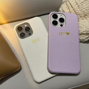 Custom iPhone 16 15 Case – Vegan Leather Monogram Cover, Personalized Initials Name Phone Case iPhone 14 13 12 Pro Max Gift for Her