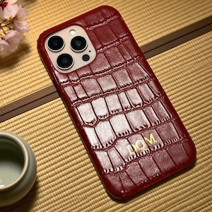 Personalized Initials Vegan Croc Leather Shockproof iPhone Case For iPhone 16 15 14 13 12 11 Pro Max Plus Custom Monogram Gift For Her Him