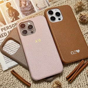 Personalized Leather iPhone Case for iPhone 16 Pro Max 15 14 13 Pro Initials Monogram Phone case Gift idea for her Custom Luxury Phone Case