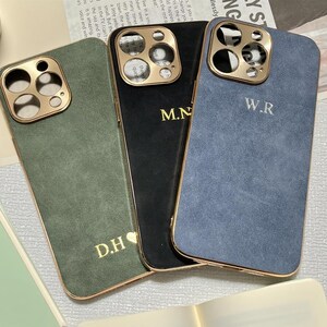 Personalized Suede iPhone Case - Custom Leather Phone Case for iPhone 16 15 14 13 Pro Max - Monogram Engraved Initials - Gift for Her