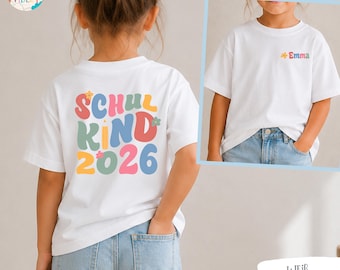 Tschüss Kindergarten T-Shirt personalisiert,  Schulkind 2026, T-Shirt zum Abschied Kita mit Name, Geschenk zur Einschulung, letzter Tag Kita