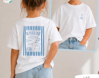 Tschüss Kindergarten T-Shirt personalisiert,  Schulkind 2026, T-Shirt zum Abschied Kita mit Name, Geschenk zur Einschulung, letzter Tag Kita
