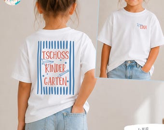 Tschüss Kindergarten T-Shirt personalisiert,  Schulkind 2026, T-Shirt zum Abschied Kita mit Name, Geschenk zur Einschulung, letzter Tag Kita