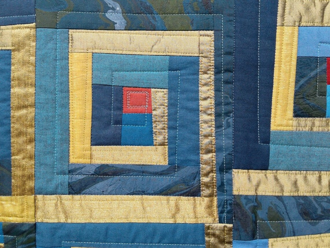 Modern Blue and Gold Art Quilt Fiber Art Wall Hanging Mini Etsy