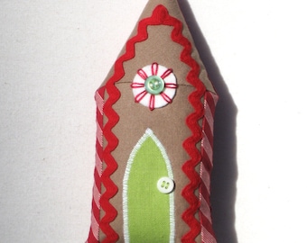 Gingerbread house ornament, Christmas house, fabric embroidered gingerbread house