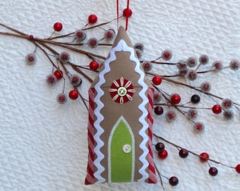 Gingerbread house ornament, Christmas house, felt gingerbread house, candy land house