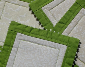 Patchwork coasters in green and white, white and cream coasters, fabric drink coasters - set of 4