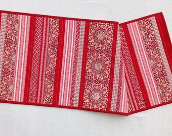 Red medallion table runner, peppermint stripe table runner, holiday red and white table decor