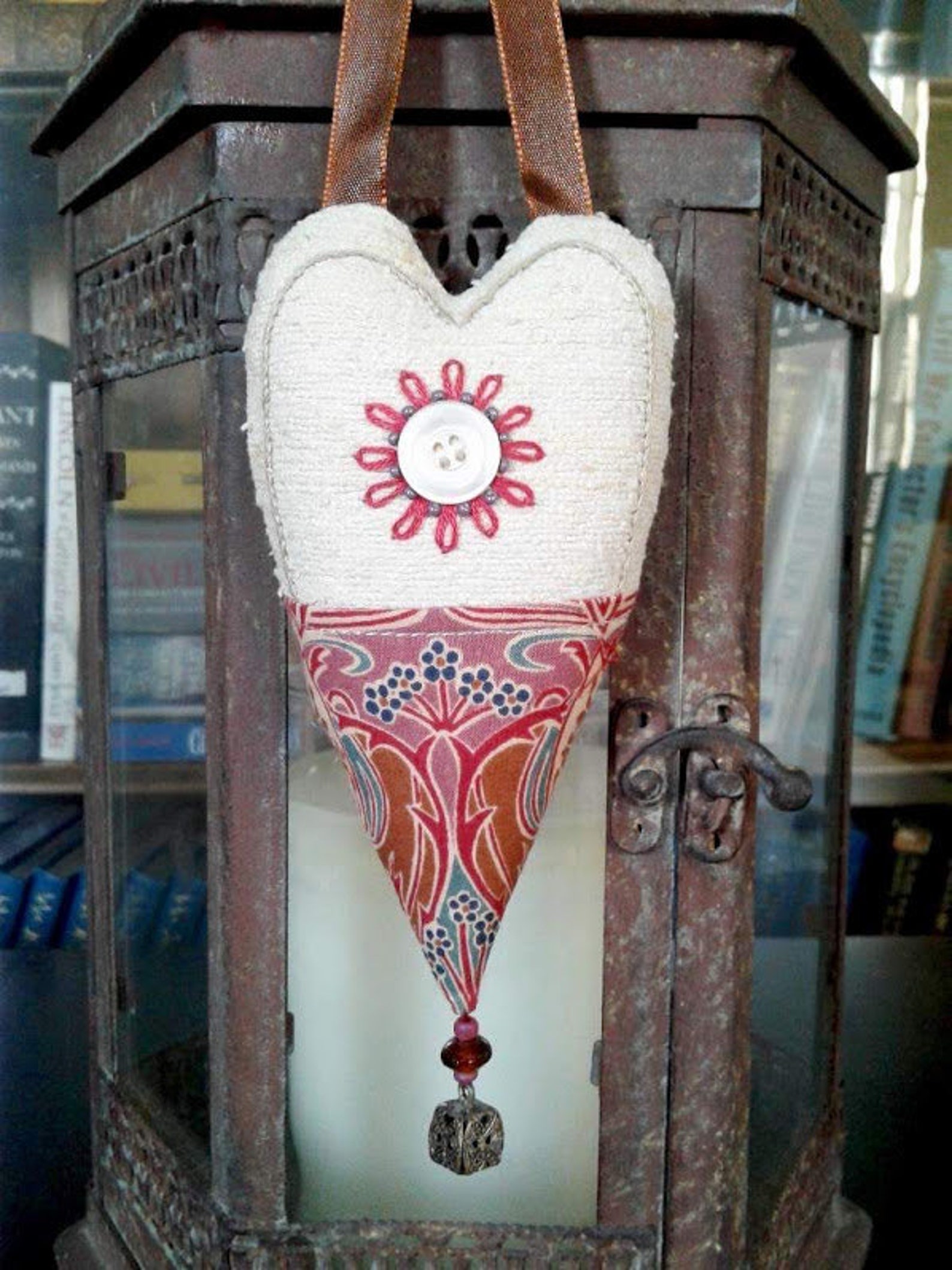 Art Nouveau Heart Ornament Valentine Heart With Button and Etsy