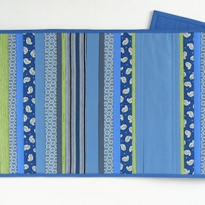Blue patchwork table runner, country blue quilted topper, modern table runner, blue paisley and stripe table runner