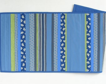 Spring patchwork table runner, country French blue quilted topper, modern table runner, blue paisley and stripe table runner