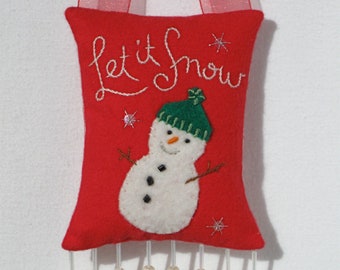 Flannel snowman ornament, fabric Christmas ornament, keepsake ornament, let it snow!