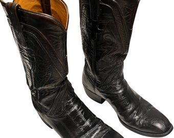 VTG Lucchese San Antonio Black & Brown Exotic Lizard Cowboy Boots Mens Size 7.5